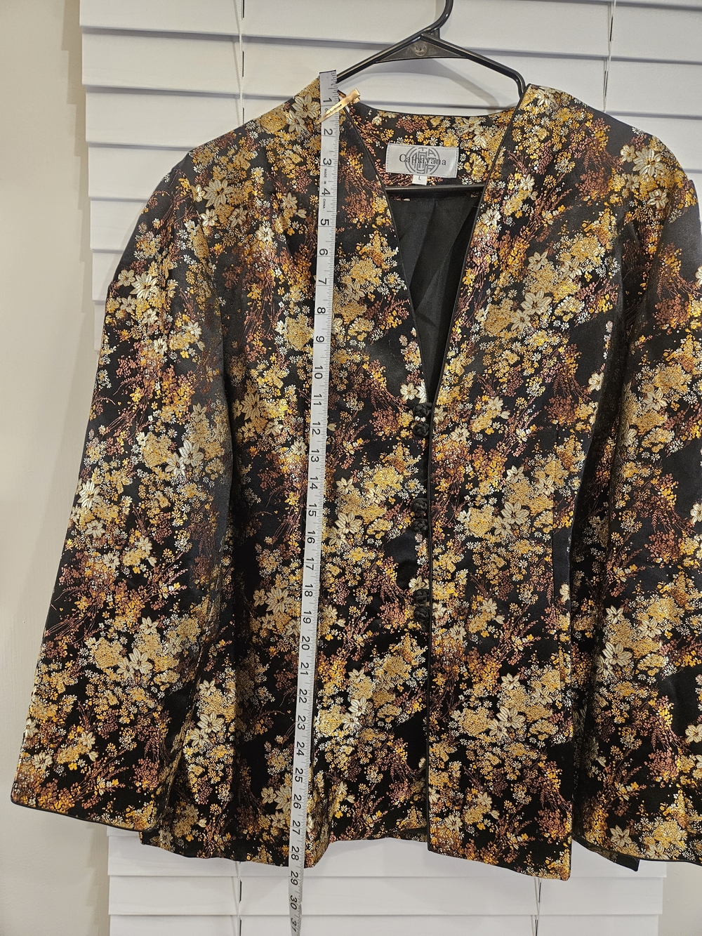 Cathayana Black Gold  Floral Brocade Jacket Frog Closure Size Large Blazer - Picture 8 of 10
